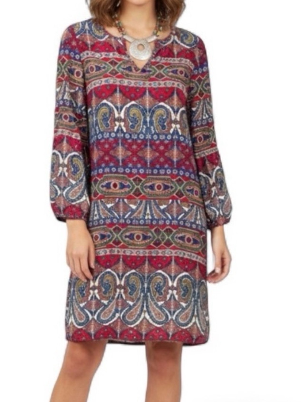 Francesca’s Red Multicolor Shift Mini Dress Size Medium Boho Casual Colo…